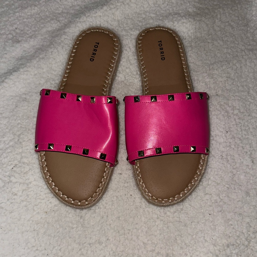 Pink Torrid Slides with Gold Studded Details, Size 12 Wide Width